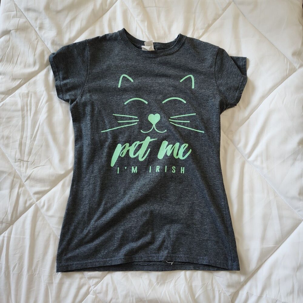 Gildan Gray Cat Graphic Tee Size S